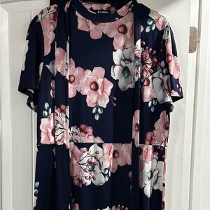 Long Navy Blue Flower Dress